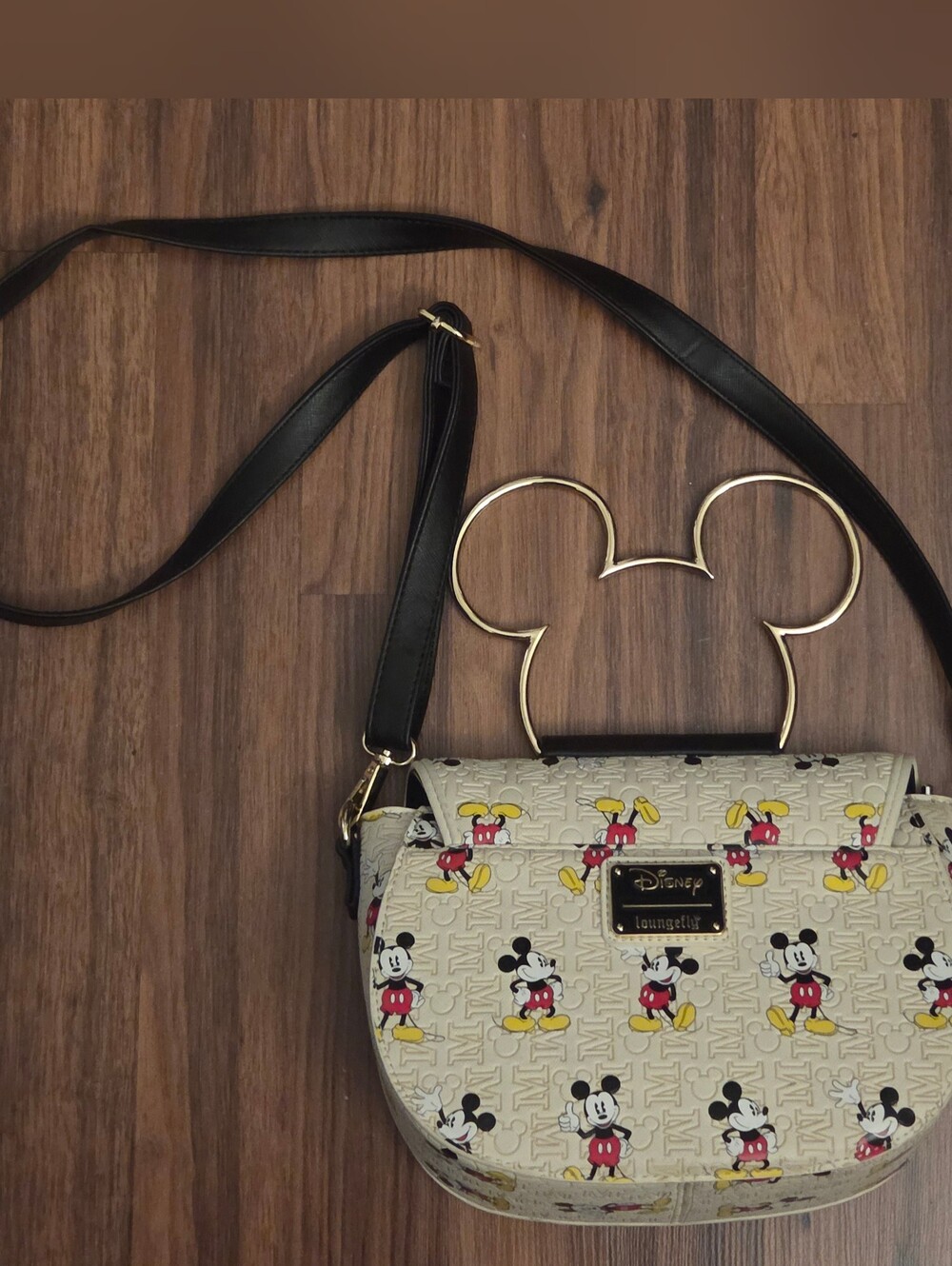 Disney x Loungefly Cream Mickey Mouse Crossbody Bag with Gold Ear Handle
